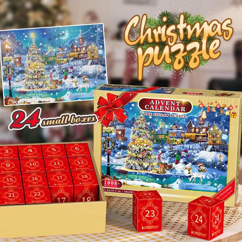 Christmas Puzzle Advent Calendar 24 Days Countdown to Christmas 1008 Pieces Jigsaw Puzzles Blind Gift Box Best Stocking Stuffer