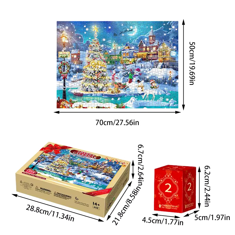 Christmas Puzzle Advent Calendar 24 Days Countdown to Christmas 1008 Pieces Jigsaw Puzzles Blind Gift Box Best Stocking Stuffer